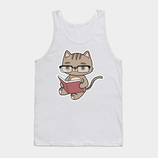 Cat at Reading with Book Tank Top
